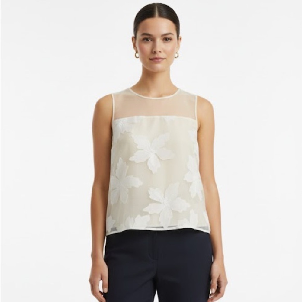 Rebecca Taylor Organza Embroidered Sleeveless Cream Floral Blouse size XS